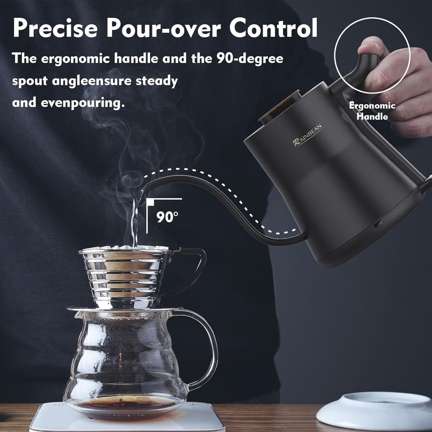 Bouilloire électrique à col de cygne, bouilloire à café verseuse, bouilloire à thé à eau chaude, intérieur en acier inoxydable avec conception anti-fuite, appareil de cuisine