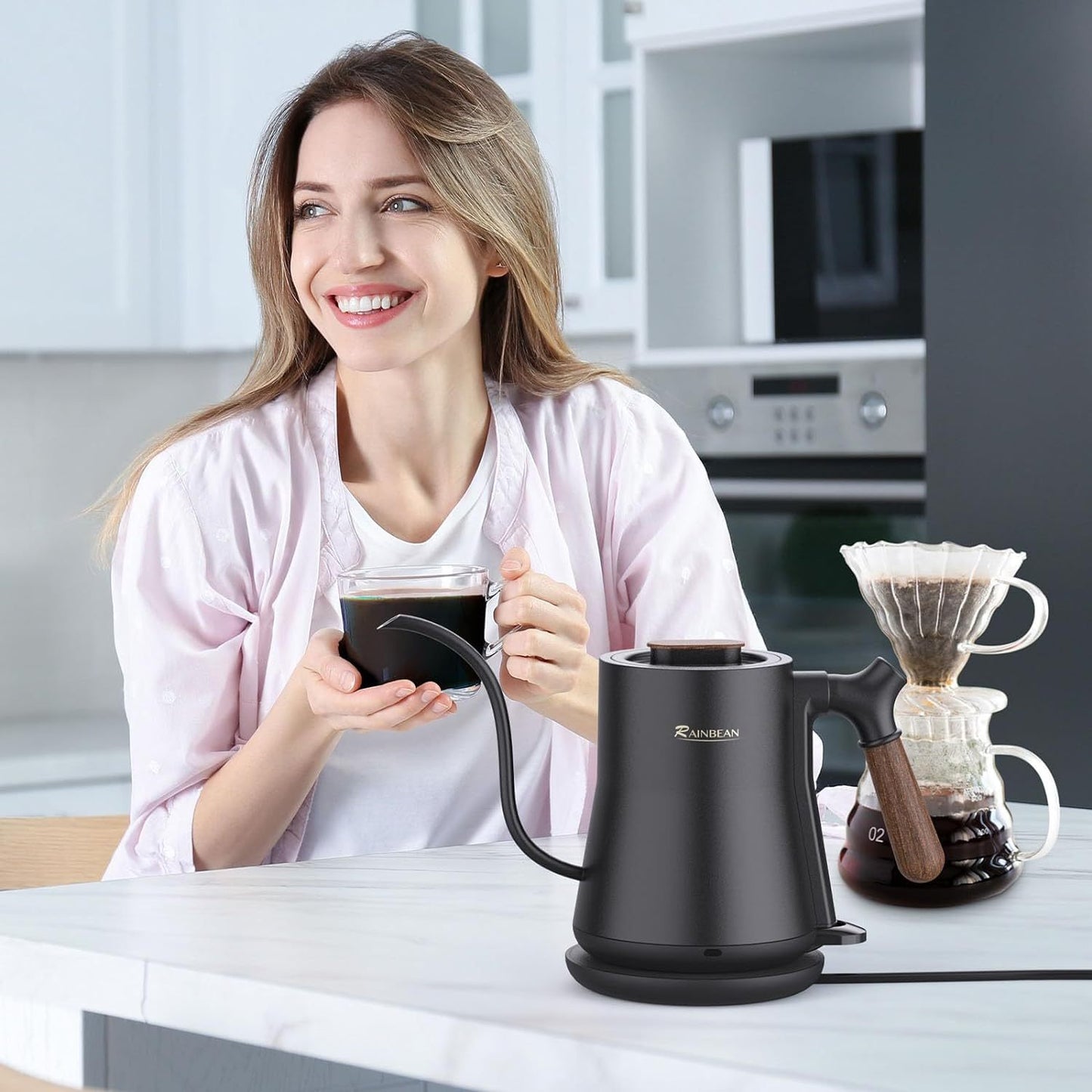 Bouilloire électrique à col de cygne, bouilloire à café verseuse, bouilloire à thé à eau chaude, intérieur en acier inoxydable avec conception anti-fuite, appareil de cuisine