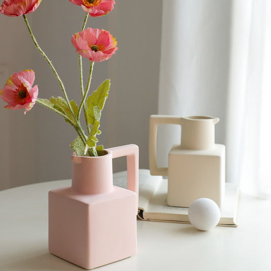 Vase décoratif carré en céramique de style minimaliste Morandi