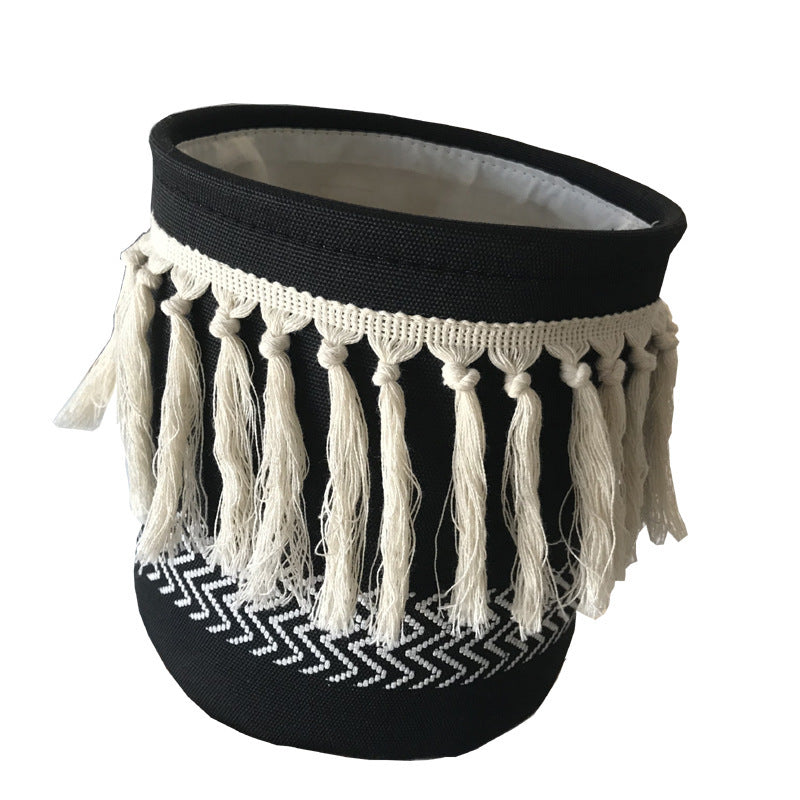 Cesta de lona estilo boho con borlas para almacenamiento, decoración y organización