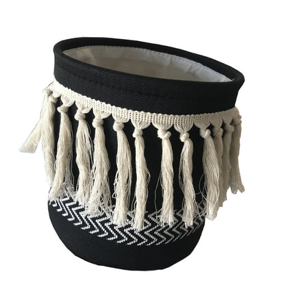Cesta de lona estilo boho con borlas para almacenamiento, decoración y organización