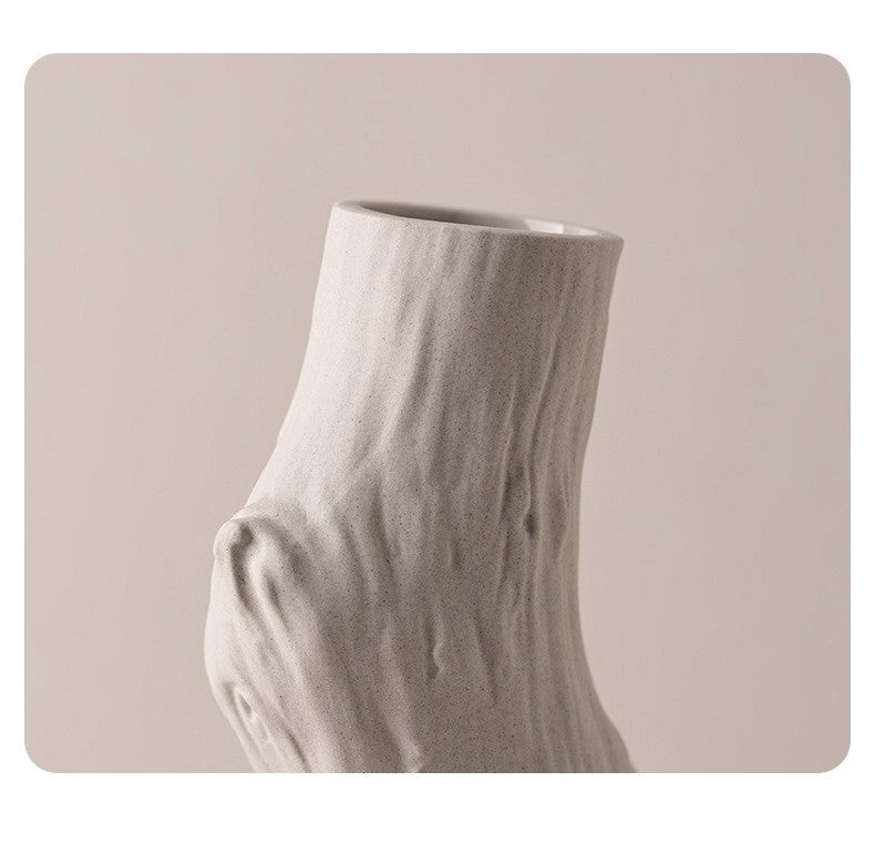 Jarrón pequeño de cerámica con simulación de madera, minimalista, creativo y orgánico, estilo silencioso, decoración
