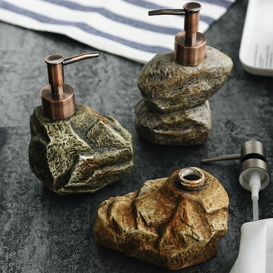 Dispensador de jabón de cerámica retro con piedra para baño