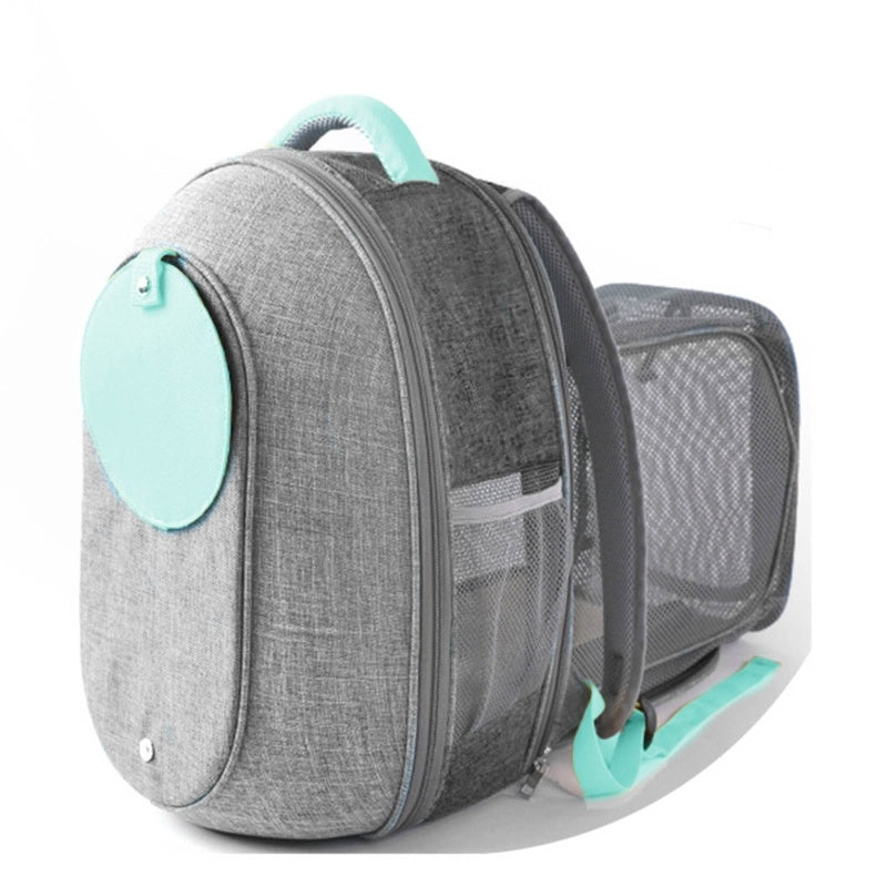 Mochila plegable transparente con ventana de malla para mascotas y correa de seguridad interior