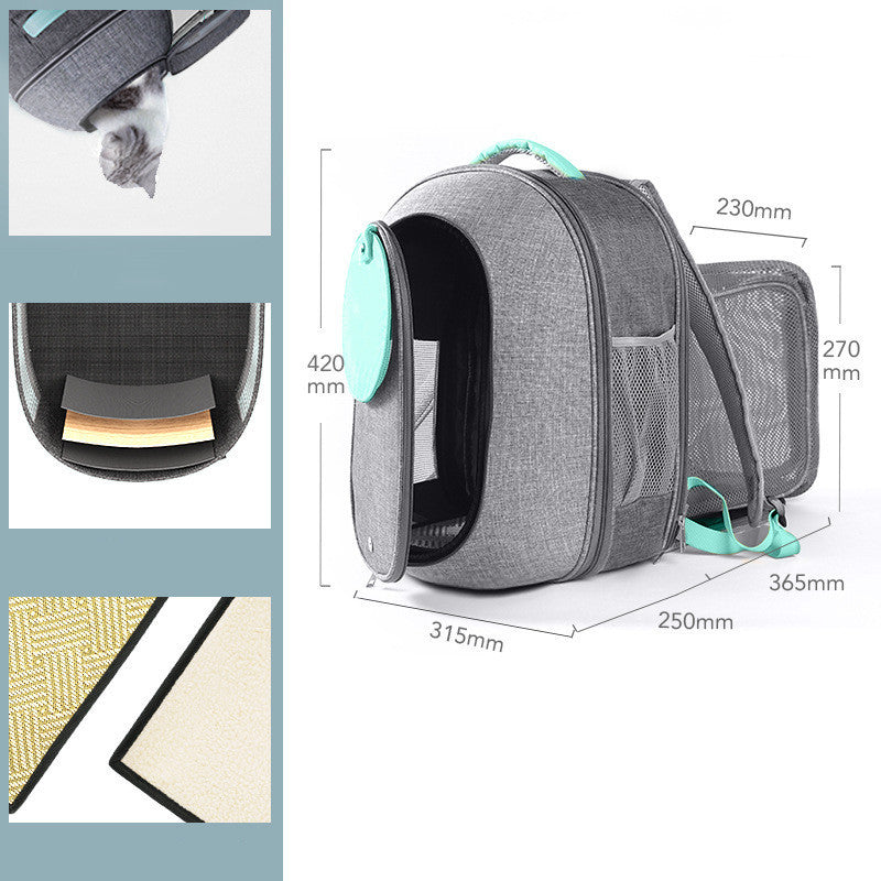 Mochila plegable transparente con ventana de malla para mascotas y correa de seguridad interior