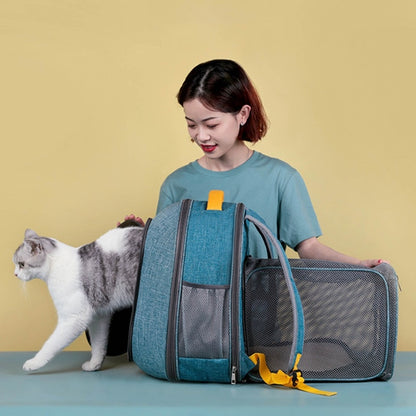 Mochila plegable transparente con ventana de malla para mascotas y correa de seguridad interior
