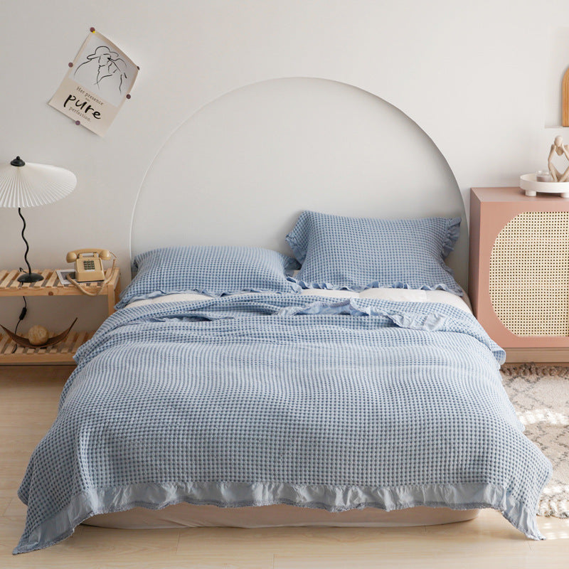 Mantas a cuadros con diseño de gofres para sofá cama, manta de hilo de algodón para niños y adultos, colcha de verano con aire acondicionado