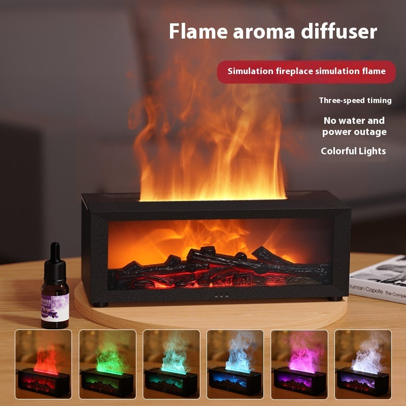 New Flame Essential Oil Diffuser Large Fog Volume Flame Humidifier 3D Flame Fireplace Lightning Machine