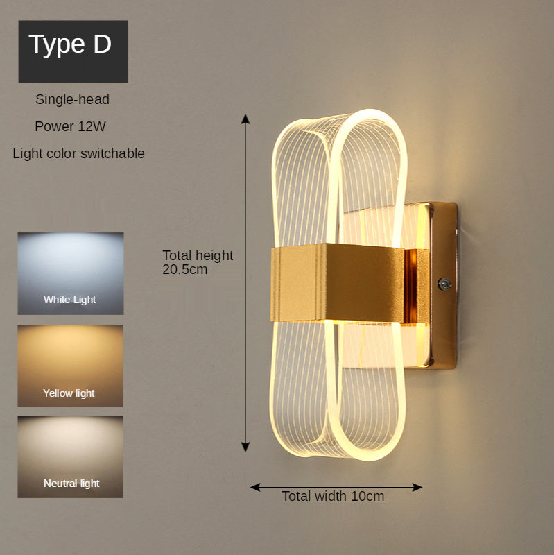 Lámpara de pared estilo art déco minimalista dorada, accesorio de iluminación para dormitorio