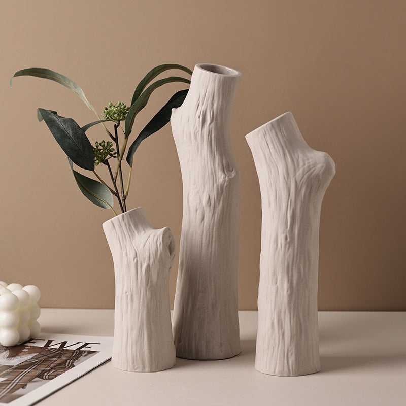 Jarrón pequeño de cerámica con simulación de madera, minimalista, creativo y orgánico, estilo silencioso, decoración
