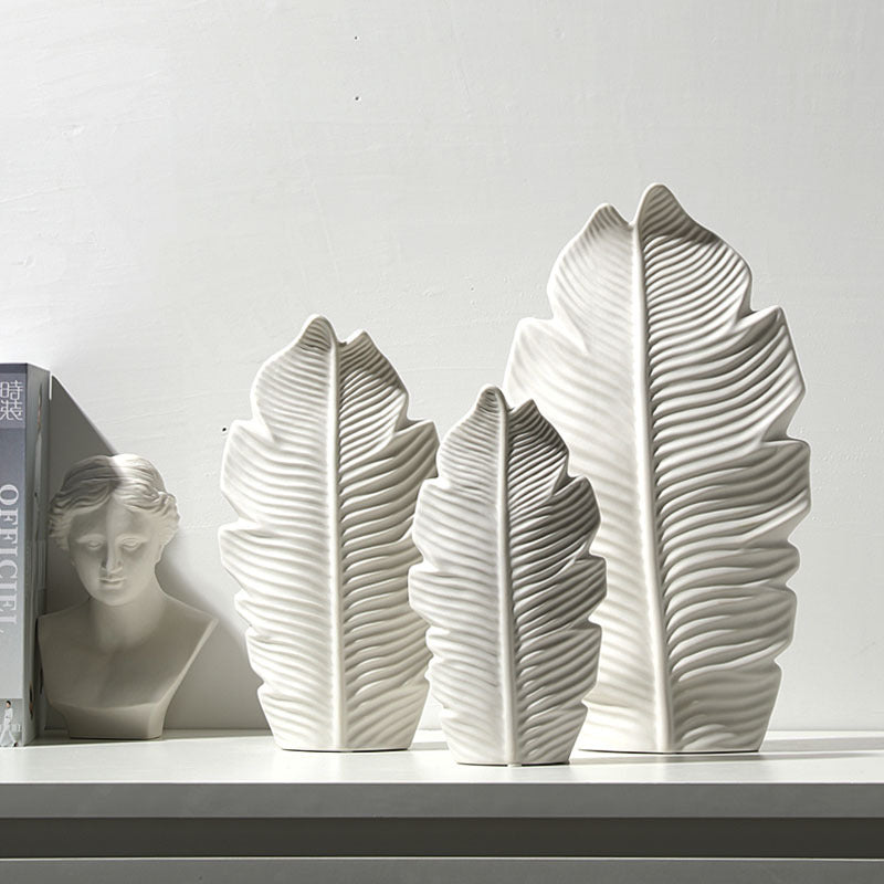 Jarrón de cerámica para decoración de escritorio, estilo hoja, para sala de estar