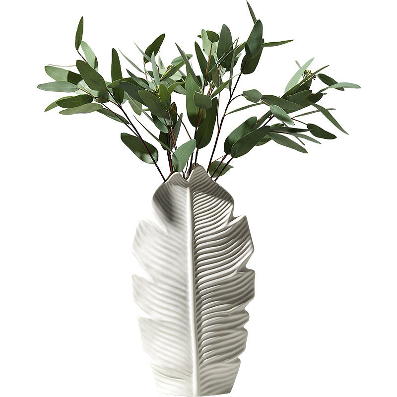 Jarrón de cerámica para decoración de escritorio, estilo hoja, para sala de estar