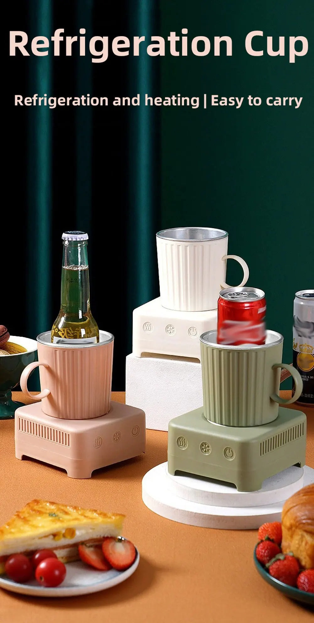 Mini máquina para hacer hielo con refrigeración rápida para bebidas y cerveza, de grado alimenticio, 400 ml, para calentar bebidas frías