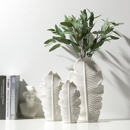 Vase décoratif en céramique pour salon, bureau, style feuille