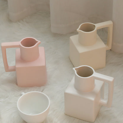 Jarrón de cerámica cuadrado Morandi de estilo minimalista para decoración