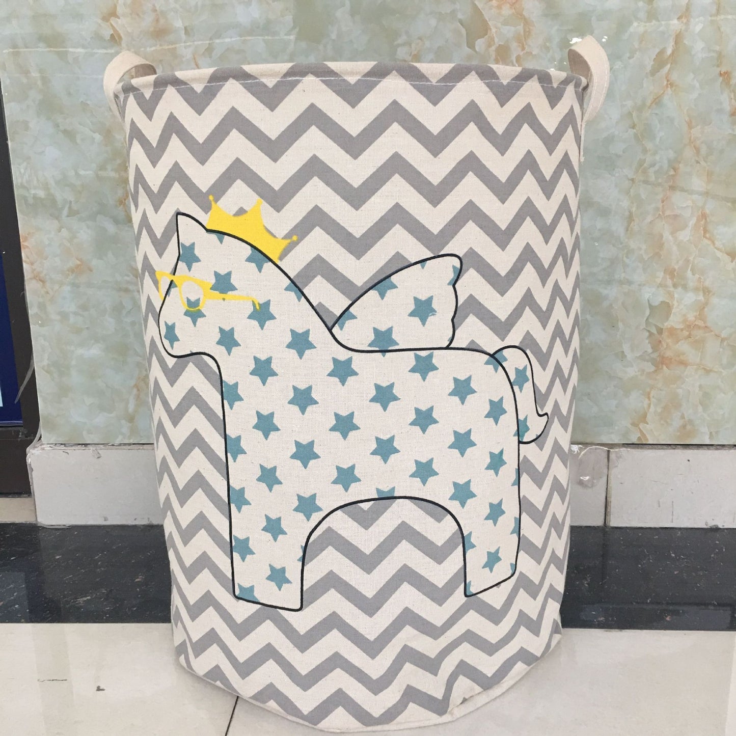Cesto para guardar ropa, ropa sucia, juguetes, diseño de estrella de cinco puntas, con forma de caballo, de lino y algodón