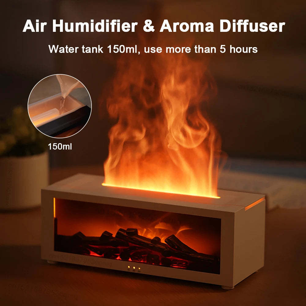 New Flame Essential Oil Diffuser Large Fog Volume Flame Humidifier 3D Flame Fireplace Lightning Machine