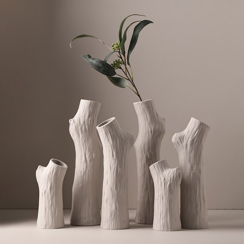 Jarrón pequeño de cerámica con simulación de madera, minimalista, creativo y orgánico, estilo silencioso, decoración