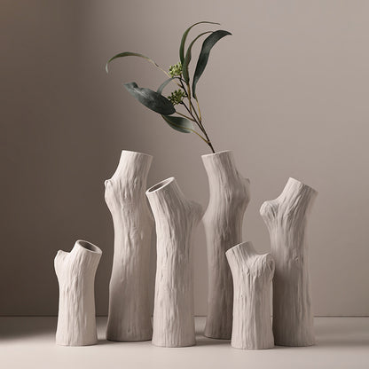 Jarrón pequeño de cerámica con simulación de madera, minimalista, creativo y orgánico, estilo silencioso, decoración