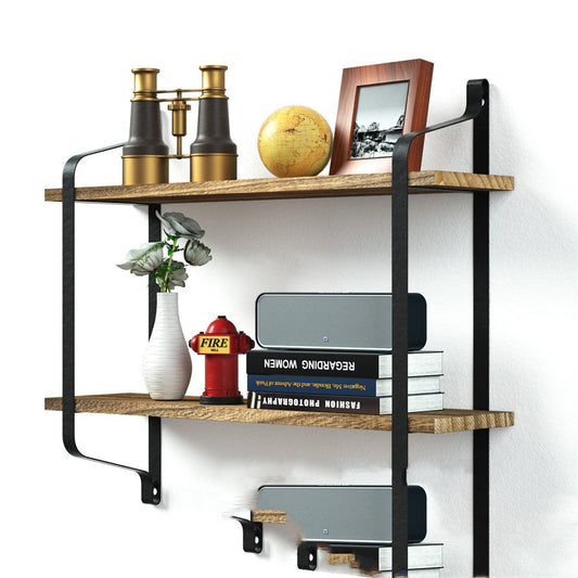 Estantes Cocina Baño Estante de pared de madera maciza Soporte de hierro forjado
