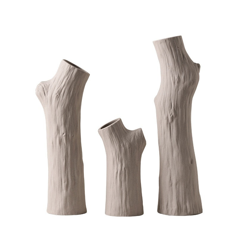 Jarrón pequeño de cerámica con simulación de madera, minimalista, creativo y orgánico, estilo silencioso, decoración