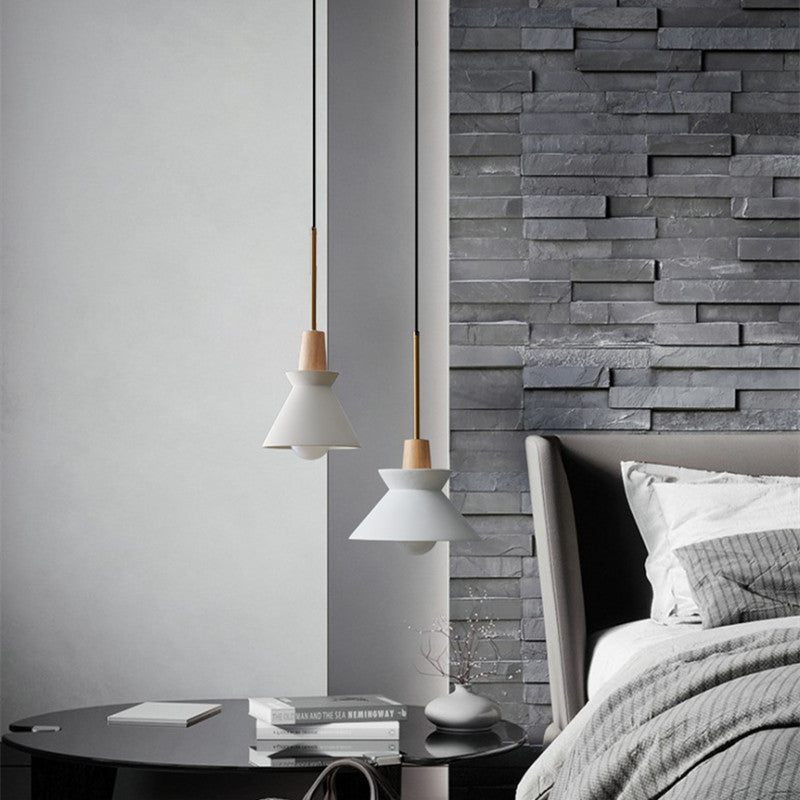 Lámpara colgante minimalista creativa de cemento de estilo de madera para cocina y comedor