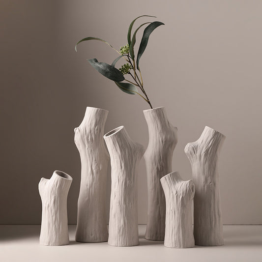 Décoration de petit vase en céramique de style silencieux en simulation de bois minimaliste organique créatif