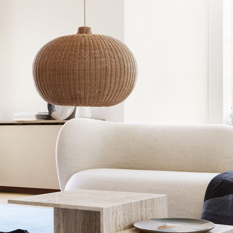 Lámpara de araña de ratán estilo boho de granja para sala de estar de estilo pastoral