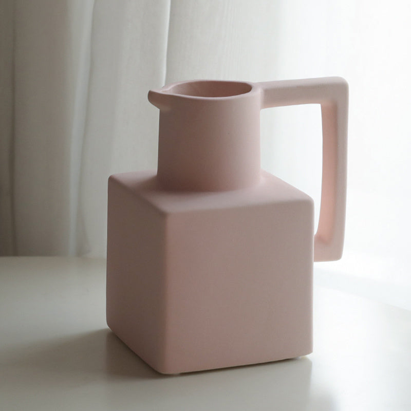 Jarrón de cerámica cuadrado Morandi de estilo minimalista para decoración