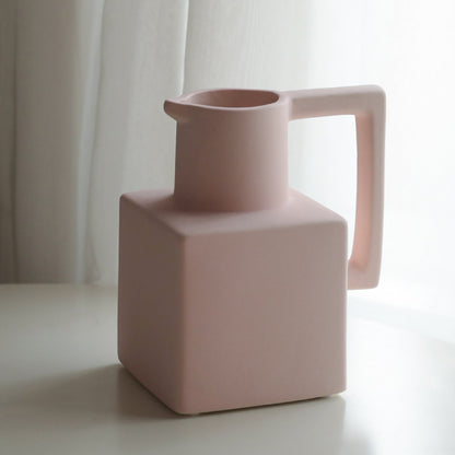 Jarrón de cerámica cuadrado Morandi de estilo minimalista para decoración