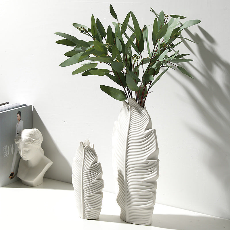 Jarrón de cerámica para decoración de escritorio, estilo hoja, para sala de estar