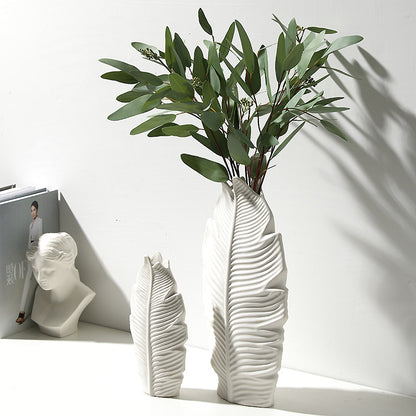Jarrón de cerámica para decoración de escritorio, estilo hoja, para sala de estar