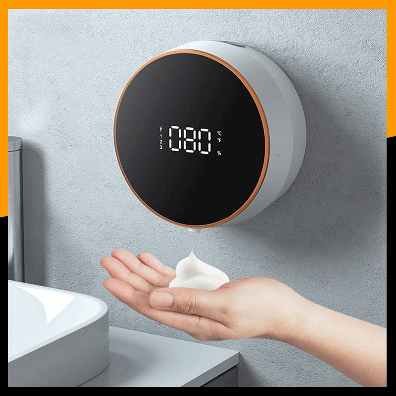 Machine automatique de désinfectant pour les mains à induction Machine à mousse murale à domicile Affichage de la température à LED Salle de bain rechargeable par USB