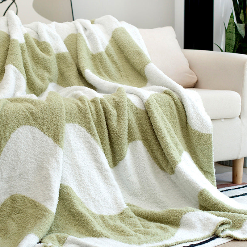 Retro Funky Groovy Style Half Velvet Knitted Sofa Blanket