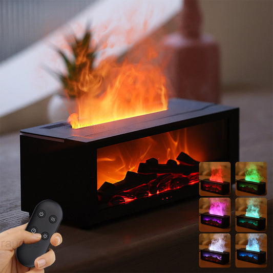 New Flame Essential Oil Diffuser Large Fog Volume Flame Humidifier 3D Flame Fireplace Lightning Machine