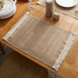 Mantel individual de yute con borlas estilo boho con foto de comida