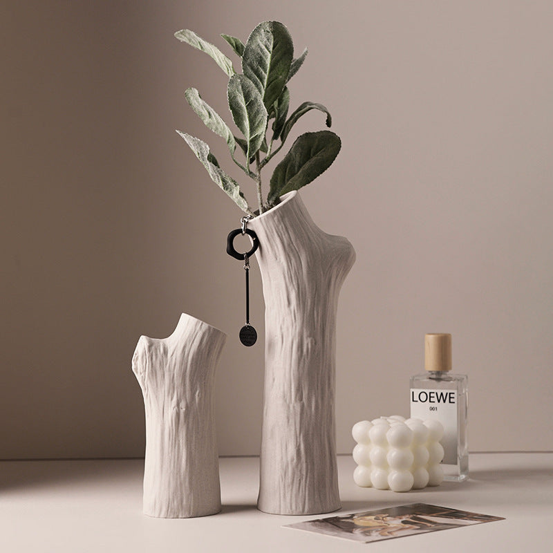 Jarrón pequeño de cerámica con simulación de madera, minimalista, creativo y orgánico, estilo silencioso, decoración