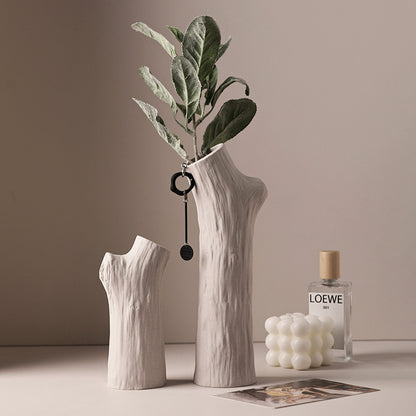 Jarrón pequeño de cerámica con simulación de madera, minimalista, creativo y orgánico, estilo silencioso, decoración