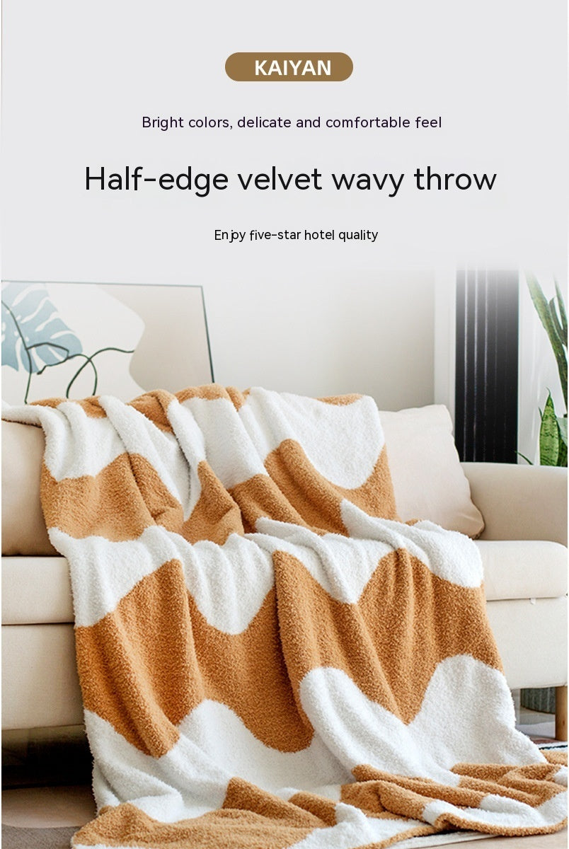 Retro Funky Groovy Style Half Velvet Knitted Sofa Blanket