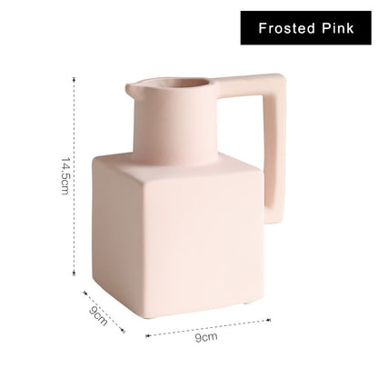Jarrón de cerámica cuadrado Morandi de estilo minimalista para decoración