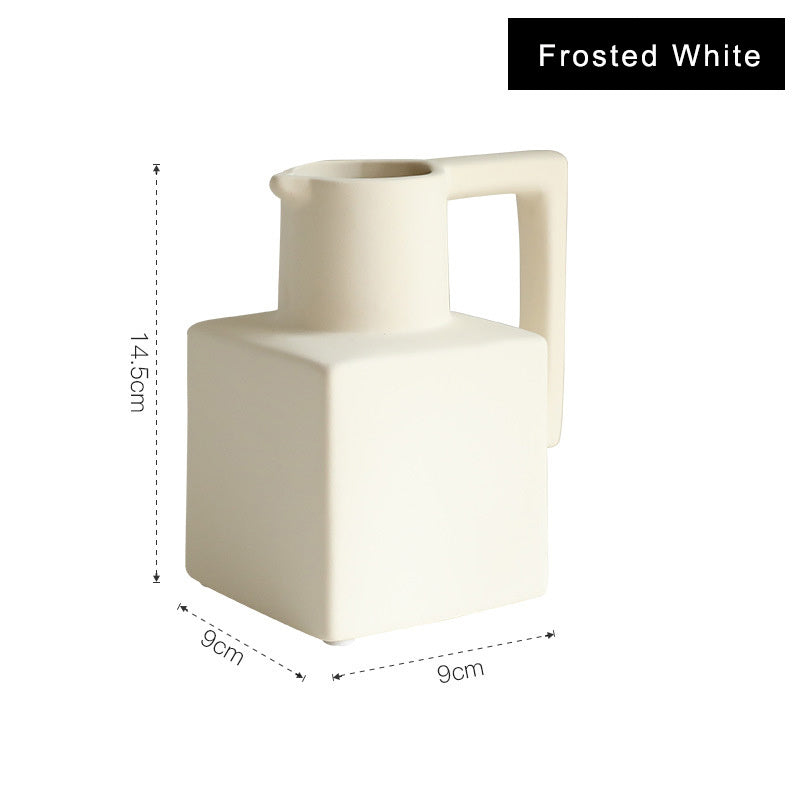 Jarrón de cerámica cuadrado Morandi de estilo minimalista para decoración