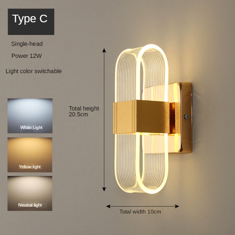 Lámpara de pared estilo art déco minimalista dorada, accesorio de iluminación para dormitorio