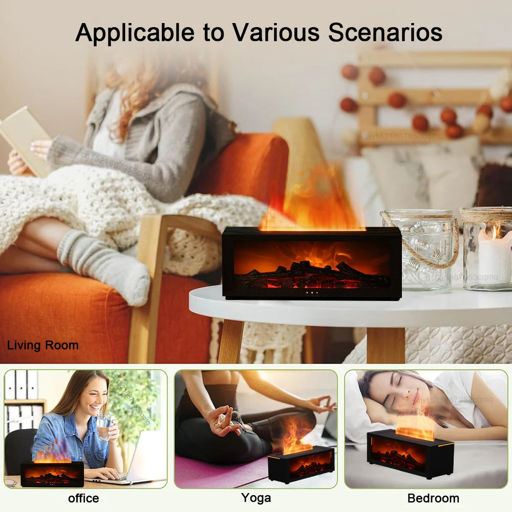 New Flame Essential Oil Diffuser Large Fog Volume Flame Humidifier 3D Flame Fireplace Lightning Machine