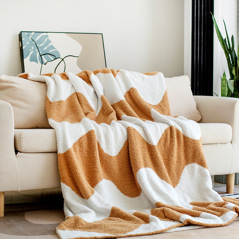 Retro Funky Groovy Style Half Velvet Knitted Sofa Blanket