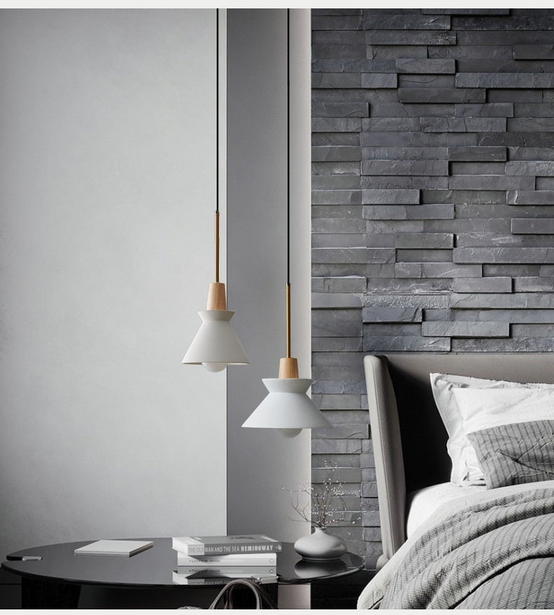 Lámpara colgante minimalista creativa de cemento de estilo de madera para cocina y comedor