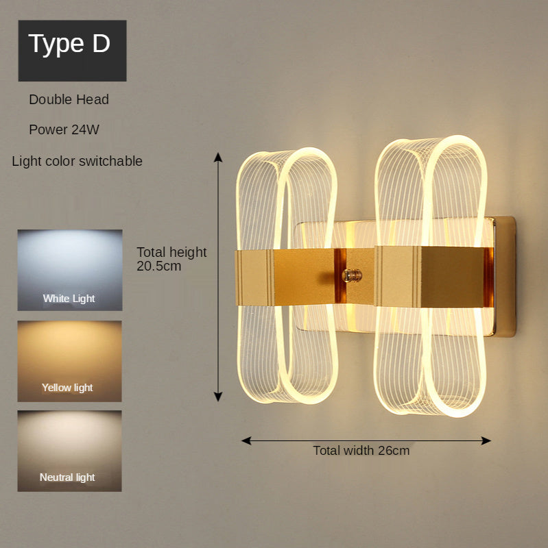 Lámpara de pared estilo art déco minimalista dorada, accesorio de iluminación para dormitorio