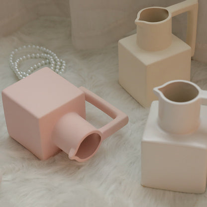 Jarrón de cerámica cuadrado Morandi de estilo minimalista para decoración