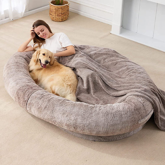 Cama grande de felpa corta para perros