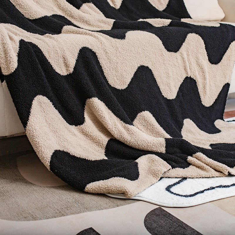 Retro Funky Groovy Style Half Velvet Knitted Sofa Blanket