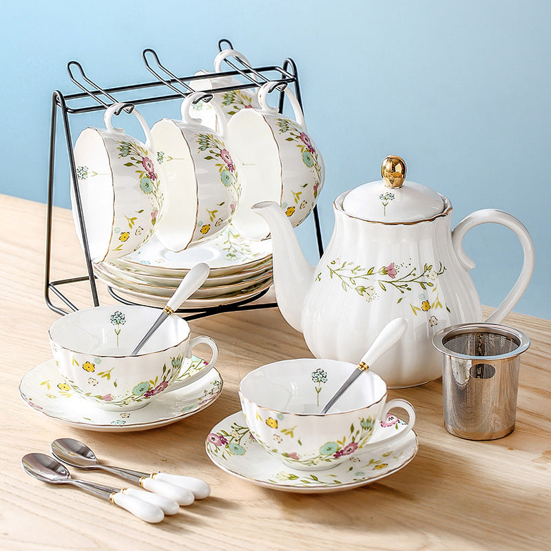 Taza de té con flores estilo pastoral vintage para cenas de uso doméstico